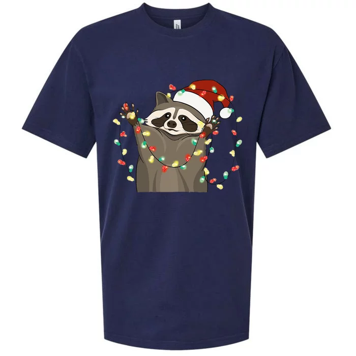 Festive Raccoon Pajamas Christmas Tree Lights Raccoon Lover Sueded Cloud Jersey T-Shirt