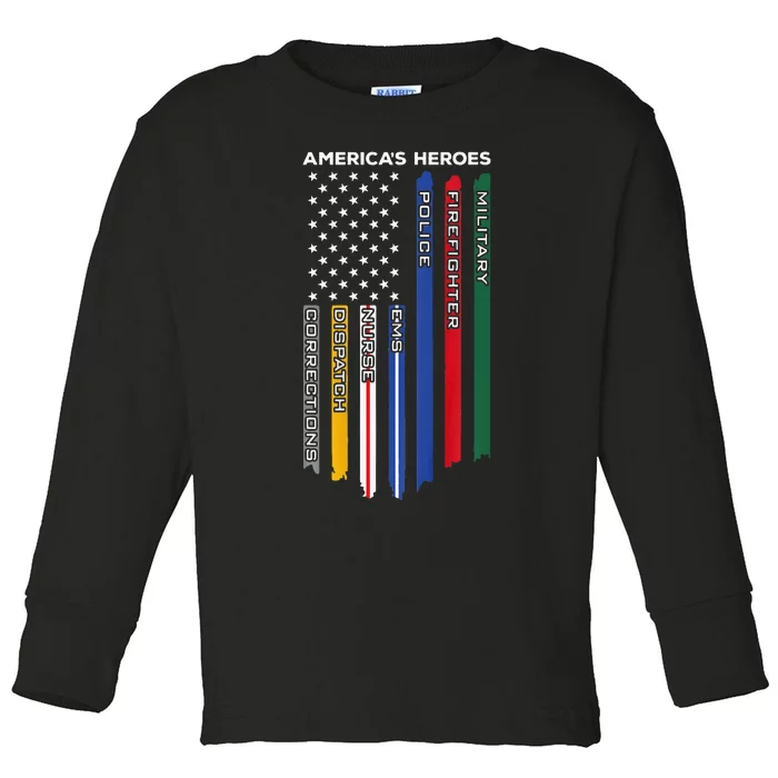 First Responders Police Military Firefighter Nurse Toddler Long Sleeve Shirt