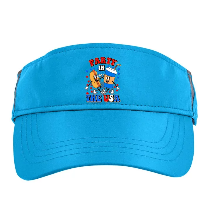 Funny Retro Party In The USA Retro Cartoon Hotdog Soda Pop Drink Adult Drive Performance Visor