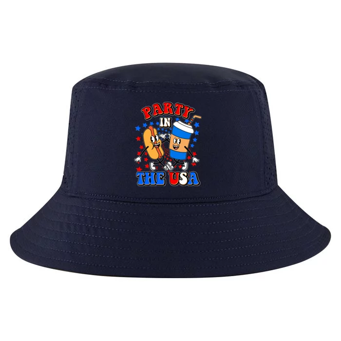 Funny Retro Party In The USA Retro Cartoon Hotdog Soda Pop Drink Cool Comfort Performance Bucket Hat