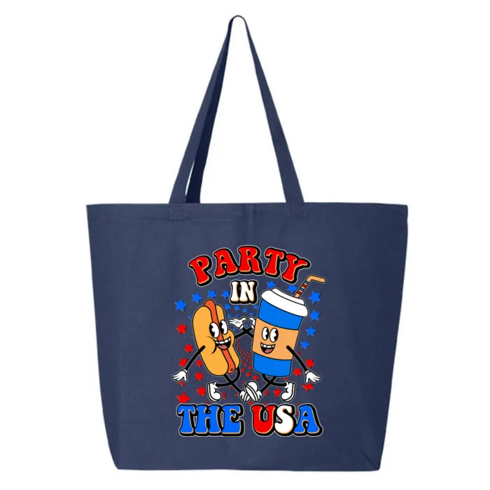 Funny Retro Party In The USA Retro Cartoon Hotdog Soda Pop Drink 25L Jumbo Tote