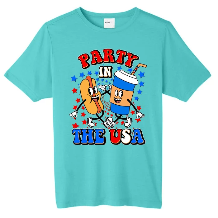 Funny Retro Party In The USA Retro Cartoon Hotdog Soda Pop Drink ChromaSoft Performance T-Shirt