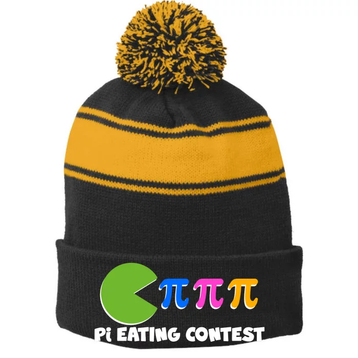 Funny Retro Pi Day 314 Pi Eating Contest Video Game Stripe Pom Pom Beanie