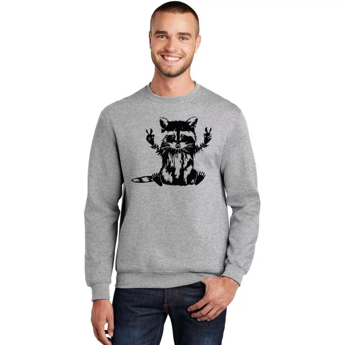 Funny Racoon Peace Sign Trashed Racoon Panda Lovers Gift Tall Sweatshirt