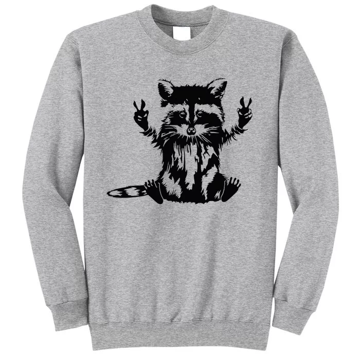 Funny Racoon Peace Sign Trashed Racoon Panda Lovers Gift Tall Sweatshirt