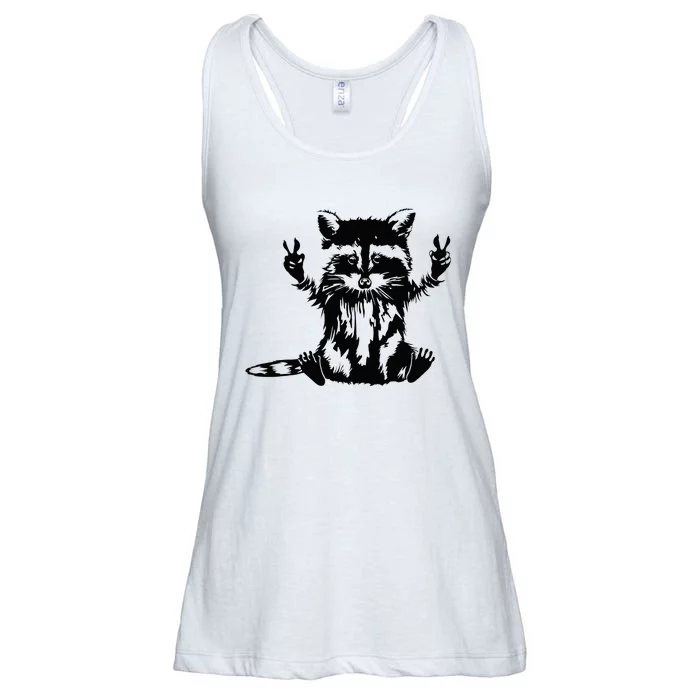 Funny Racoon Peace Sign Trashed Racoon Panda Lovers Gift Ladies Essential Flowy Tank