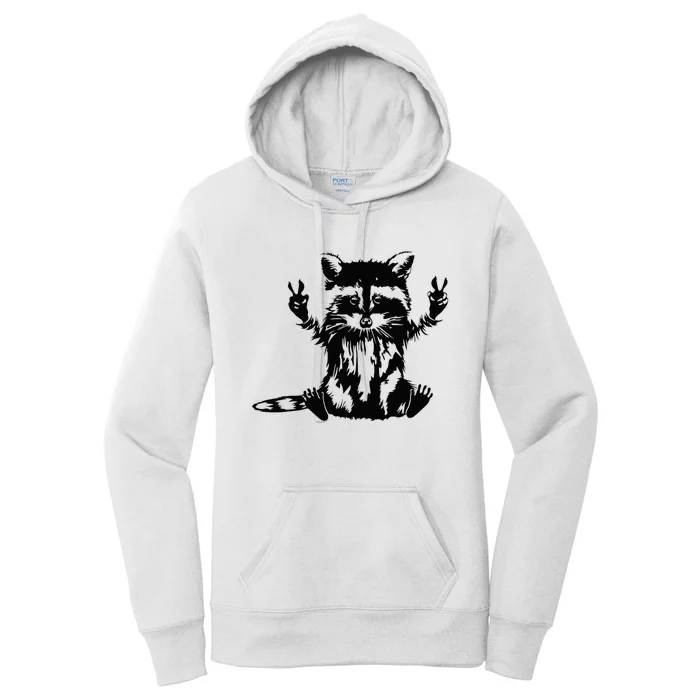 Funny Racoon Peace Sign Trashed Racoon Panda Lovers Gift Women's Pullover Hoodie