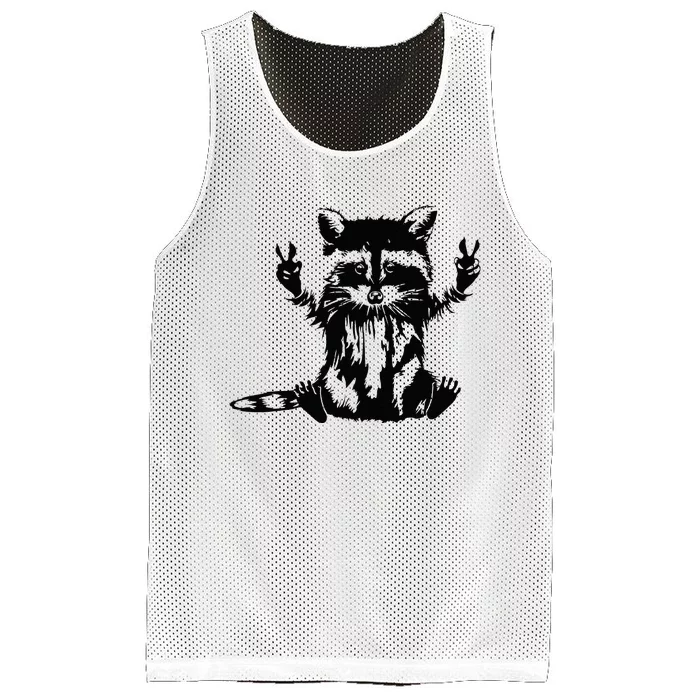 Funny Racoon Peace Sign Trashed Racoon Panda Lovers Gift Mesh Reversible Basketball Jersey Tank