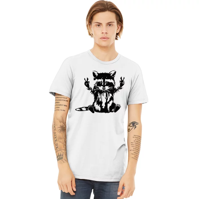 Funny Racoon Peace Sign Trashed Racoon Panda Lovers Gift Premium T-Shirt