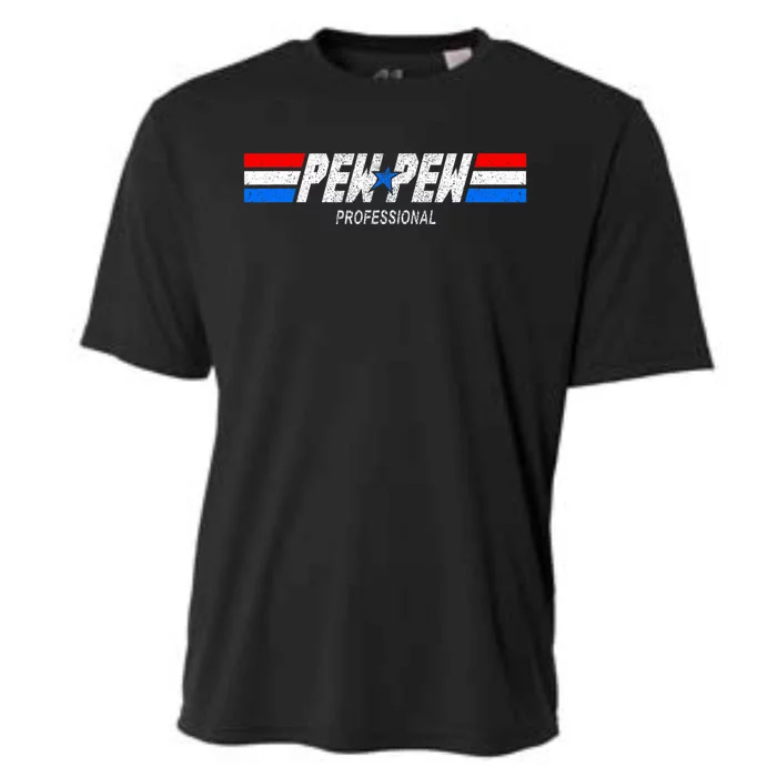 Funny Retro Pew Pew Professional Veteran Patriotic Cooling Performance Crew T-Shirt