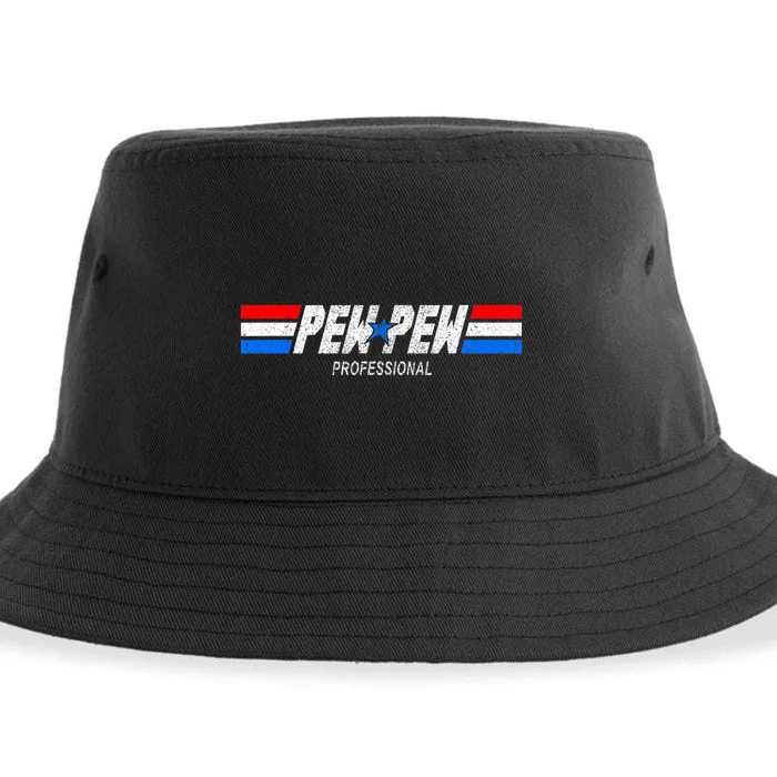 Funny Retro Pew Pew Professional Veteran Patriotic Sustainable Bucket Hat