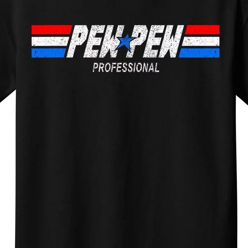 Funny Retro Pew Pew Professional Veteran Patriotic Kids T-Shirt