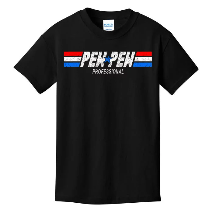 Funny Retro Pew Pew Professional Veteran Patriotic Kids T-Shirt