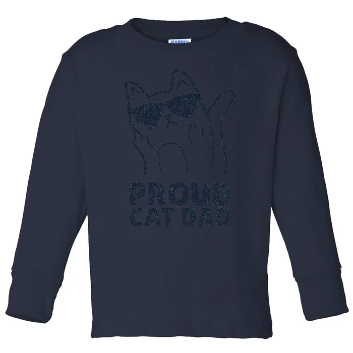 Funny Retro Proud Cat Dad Showing The Finger For Cat Lovers Toddler Long Sleeve Shirt