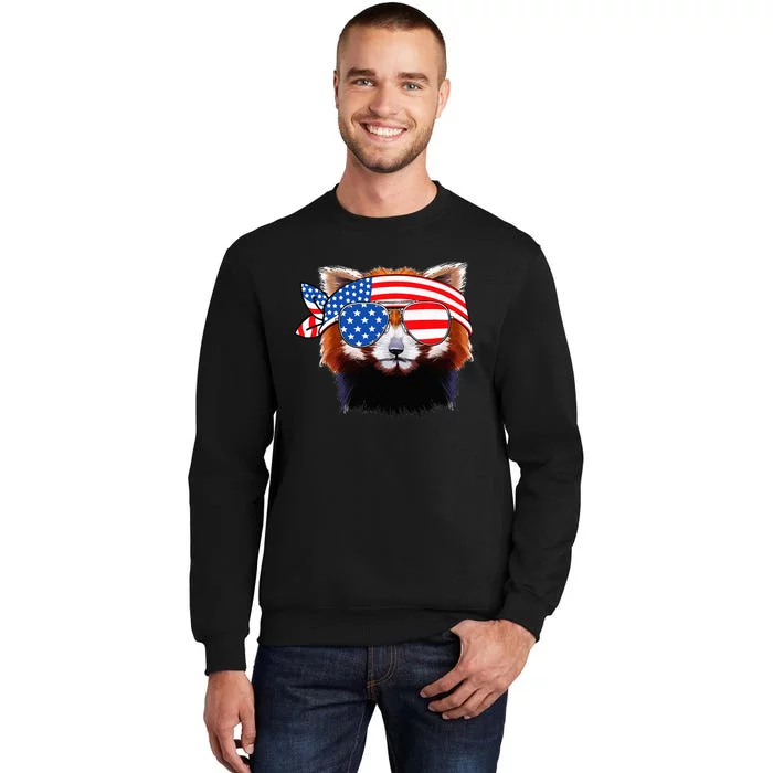 Funny Red Panda Bear American Flag Indepedence Day July 4th Tall Sweatshirt