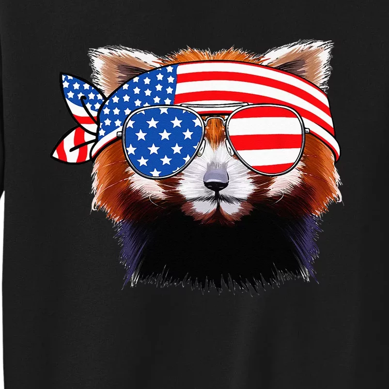 Funny Red Panda Bear American Flag Indepedence Day July 4th Tall Sweatshirt