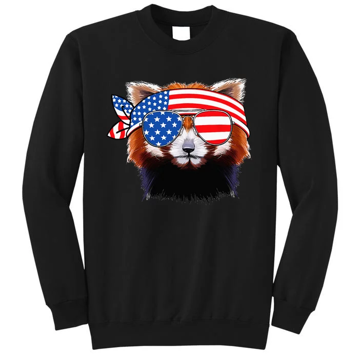 Funny Red Panda Bear American Flag Indepedence Day July 4th Tall Sweatshirt