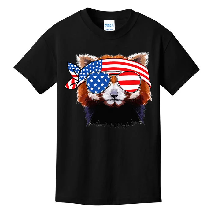 Funny Red Panda Bear American Flag Indepedence Day July 4th Kids T-Shirt