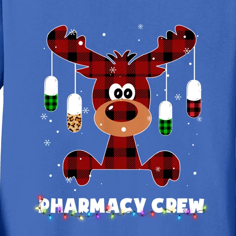 Funny Red Plaid Reindeer Pharmacy Crew Christmas Gift Great Gift Kids Long Sleeve Shirt