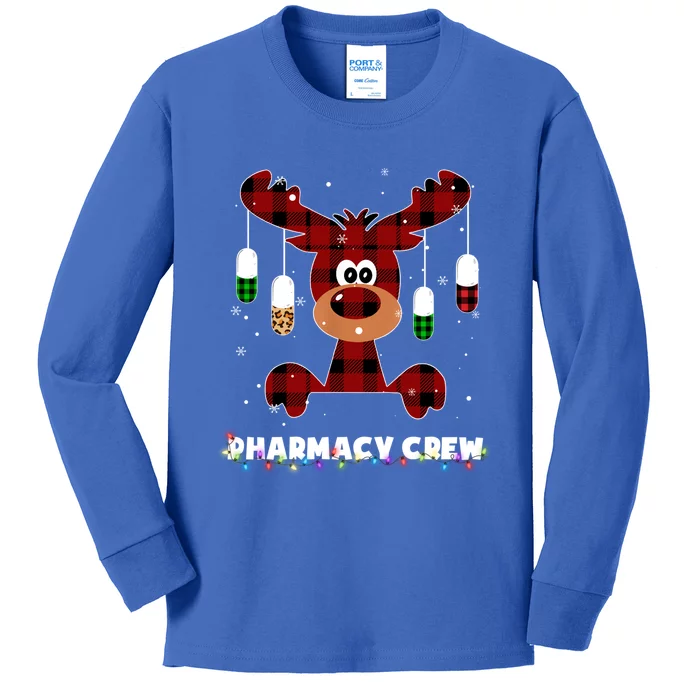 Funny Red Plaid Reindeer Pharmacy Crew Christmas Gift Great Gift Kids Long Sleeve Shirt