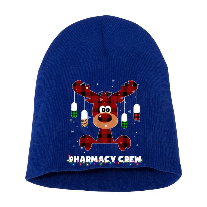 Funny Red Plaid Reindeer Pharmacy Crew Christmas Gift Great Gift Short Acrylic Beanie