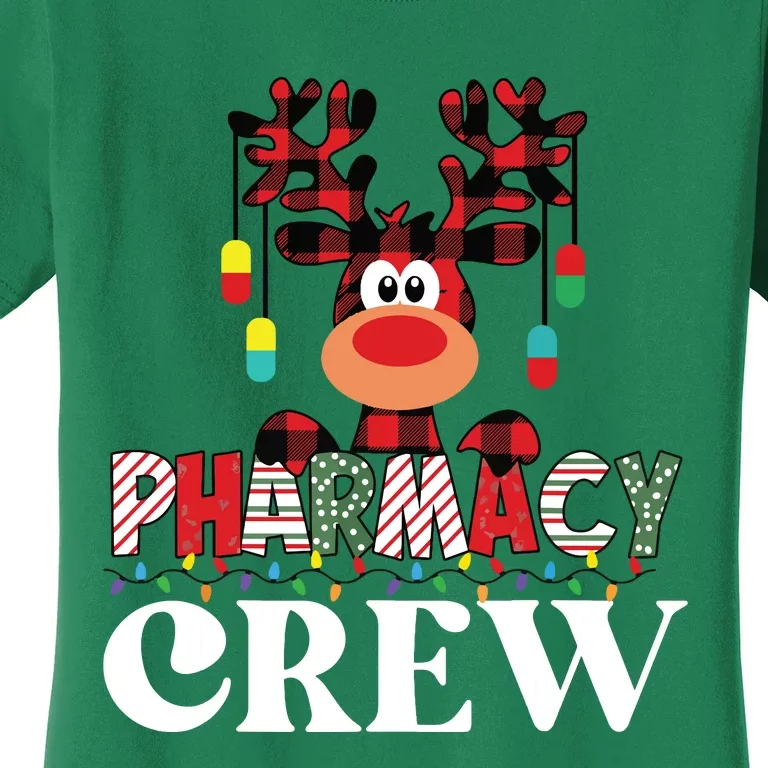 Funny Red Plaid Reindeer Pharmacy Crew Christmas Women's T-Shirt