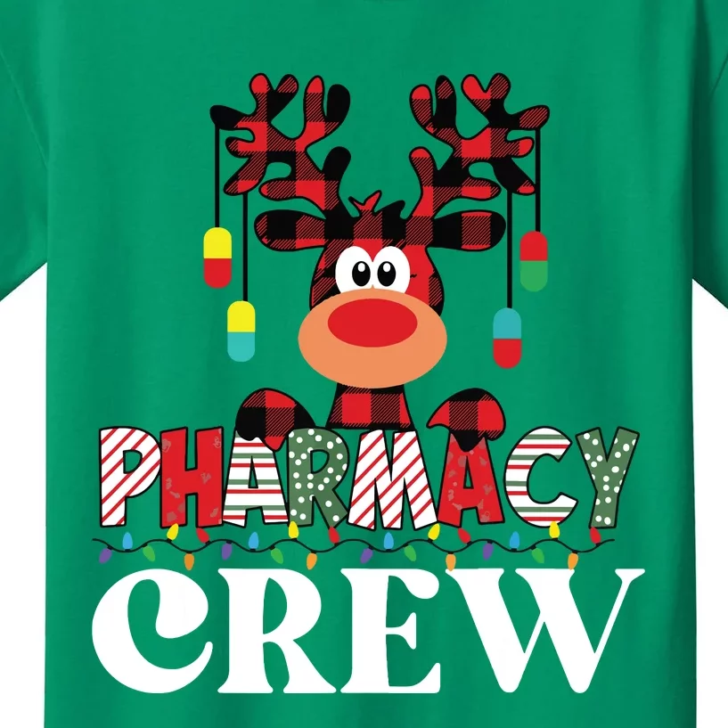 Funny Red Plaid Reindeer Pharmacy Crew Christmas Kids T-Shirt