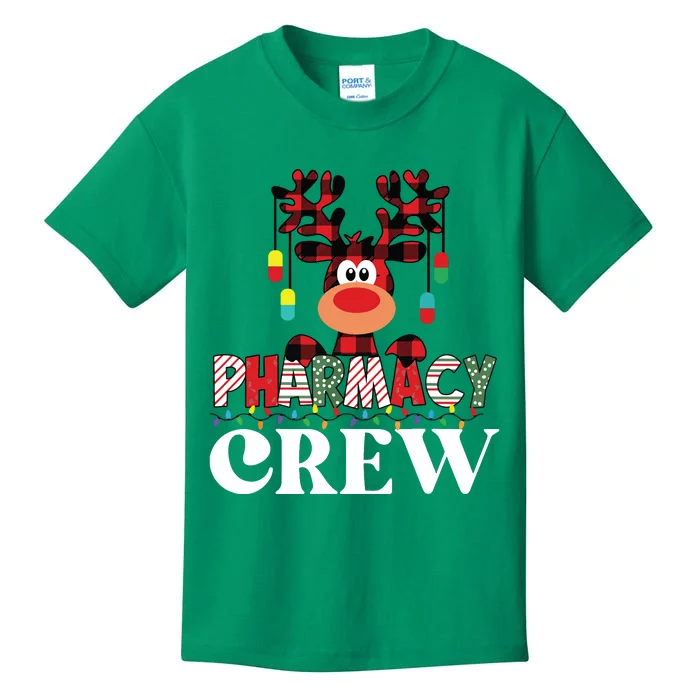 Funny Red Plaid Reindeer Pharmacy Crew Christmas Kids T-Shirt