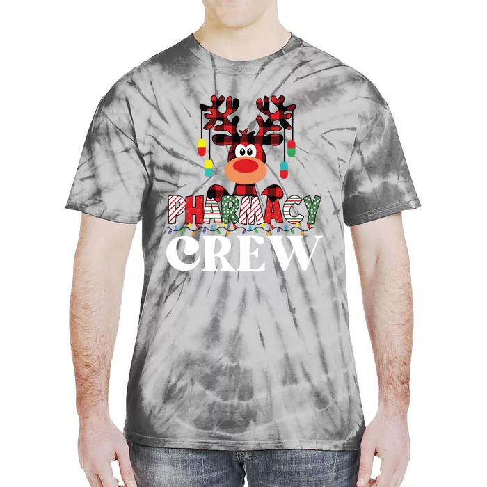 Funny Red Plaid Reindeer Pharmacy Crew Christmas Tie-Dye T-Shirt