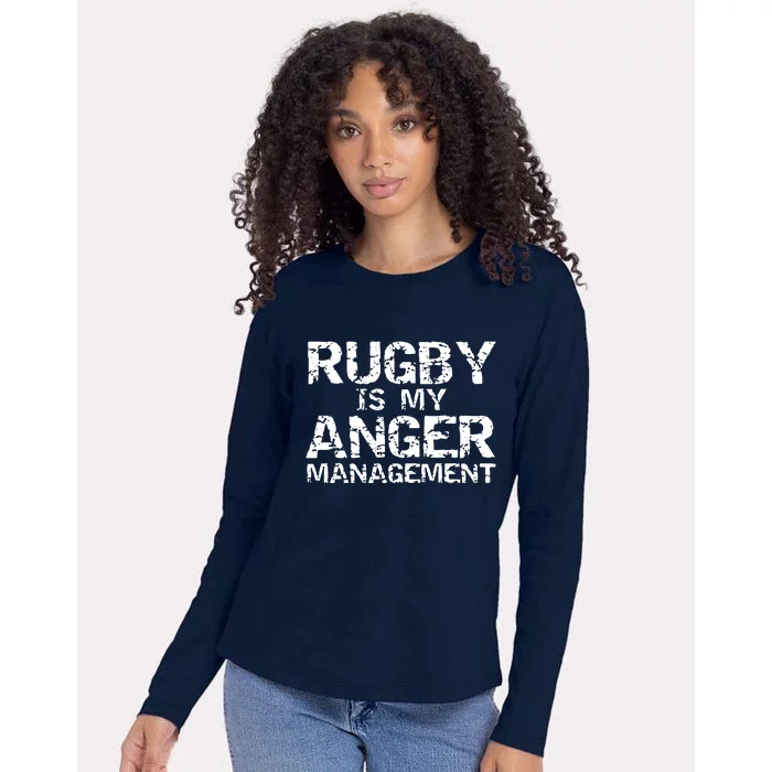 Funny Rugby Quote Vintage Gift Rugby Is My Anger Management Womens Cotton Relaxed Long Sleeve T-Shirt