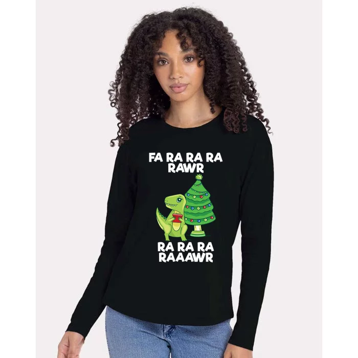 Fa Ra Rawr Christmas Tyrannosaurus Rex Xmas Santa Hat Cute Gift Womens Cotton Relaxed Long Sleeve T-Shirt