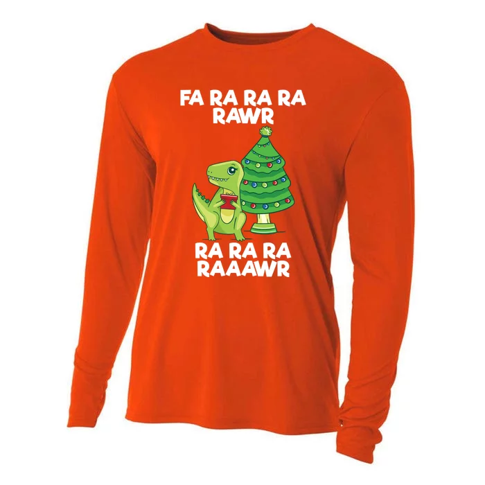 Fa Ra Rawr Christmas Tyrannosaurus Rex Xmas Santa Hat Gift Cooling Performance Long Sleeve Crew