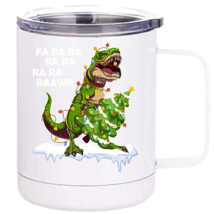 Fa Ra Rawr Christmas Trex Funny Santa Dinosaur Gift Tee Gift Front & Back 12oz Stainless Steel Tumbler Cup