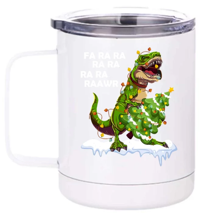 Fa Ra Rawr Christmas Trex Funny Santa Dinosaur Gift Tee Gift Front & Back 12oz Stainless Steel Tumbler Cup