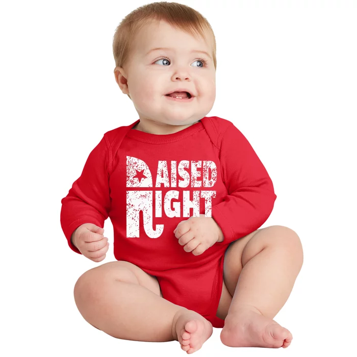 Funny Raised Right Elephant Vote Republican Party Red State Baby Long Sleeve Bodysuit