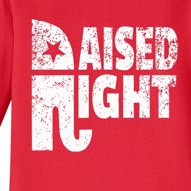 Funny Raised Right Elephant Vote Republican Party Red State Baby Long Sleeve Bodysuit