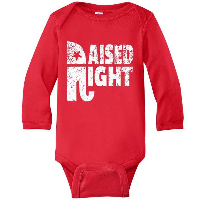 Funny Raised Right Elephant Vote Republican Party Red State Baby Long Sleeve Bodysuit