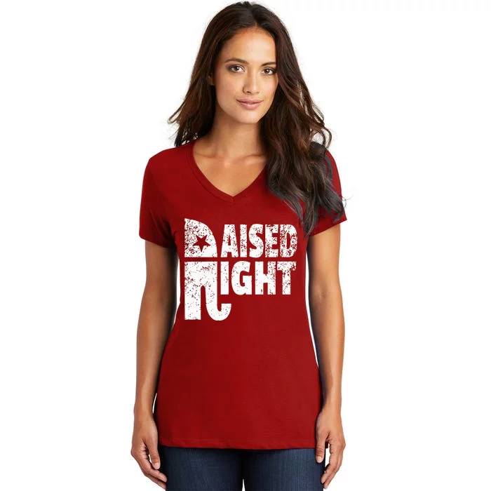 Funny Raised Right Elephant Vote Republican Party Red State Women's V-Neck T-Shirt