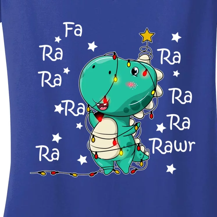 Fa Ra Rawr T Rex Santa Christmas Carol Funny Dinosaur Xmas Meaningful Gift Women's V-Neck T-Shirt