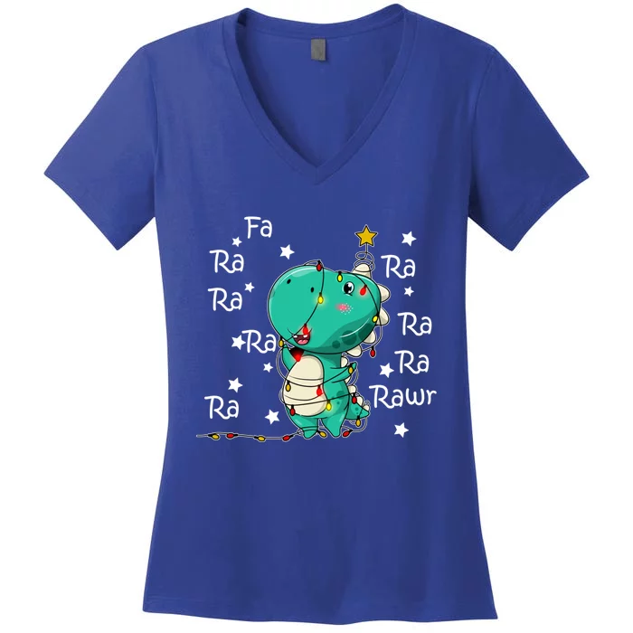 Fa Ra Rawr T Rex Santa Christmas Carol Funny Dinosaur Xmas Meaningful Gift Women's V-Neck T-Shirt