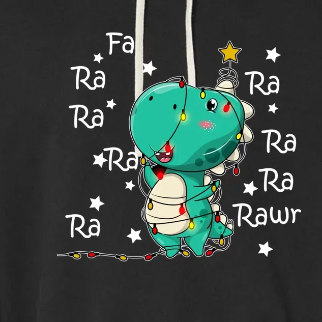 Fa Ra Rawr T Rex Santa Christmas Carol Funny Dinosaur Xmas Funny Gift Garment-Dyed Fleece Hoodie