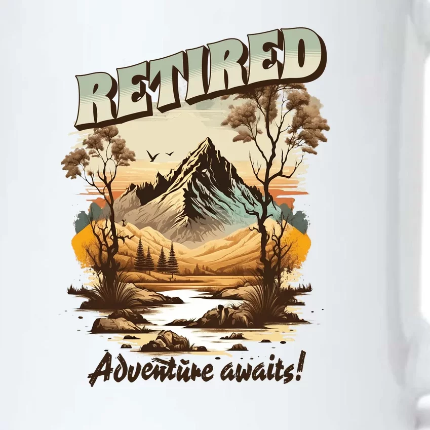 Funny Retired Retirement Gift Adventure Awaits Black Color Changing Mug