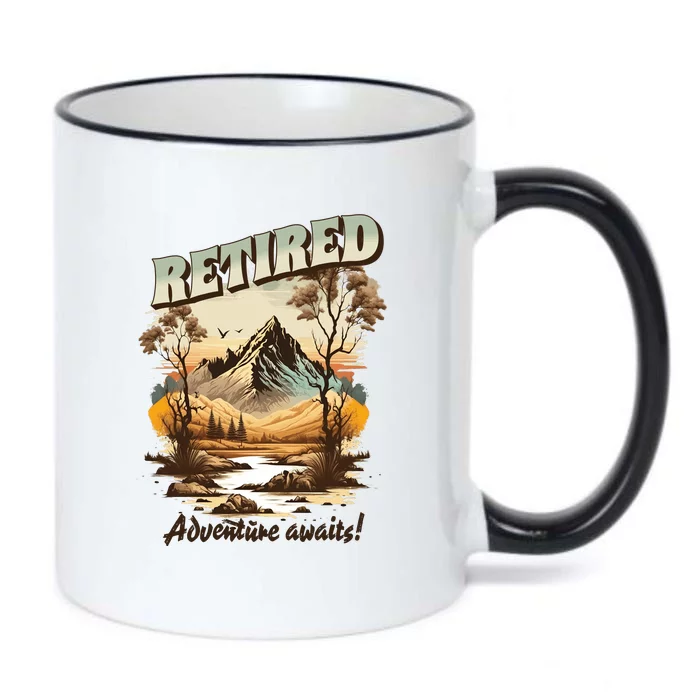 Funny Retired Retirement Gift Adventure Awaits Black Color Changing Mug