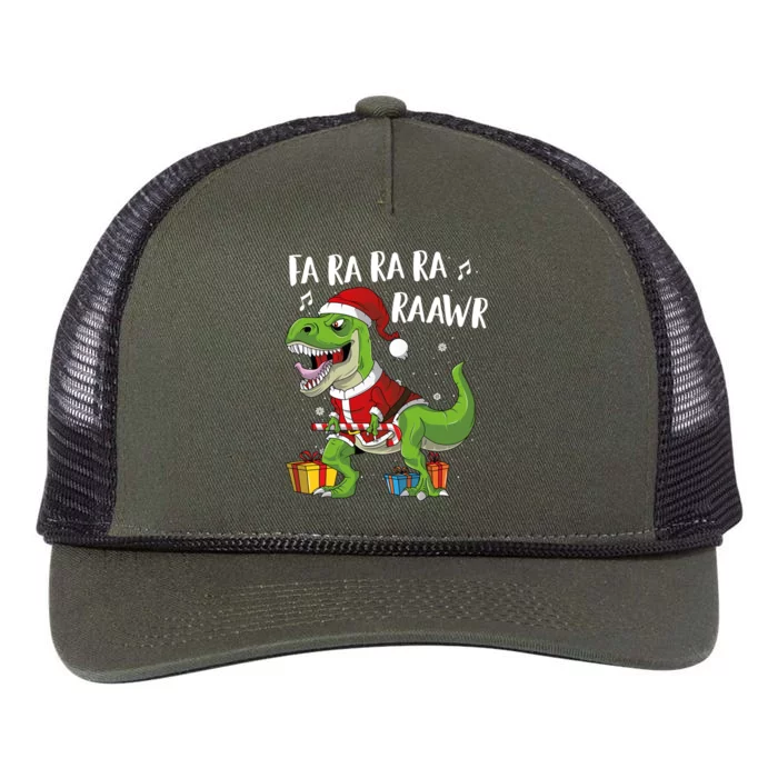 Fa Ra Ra Ra Ra Rawr Santa Dinosaur T Rex Funny Christmas Gift Retro Rope Trucker Hat Cap