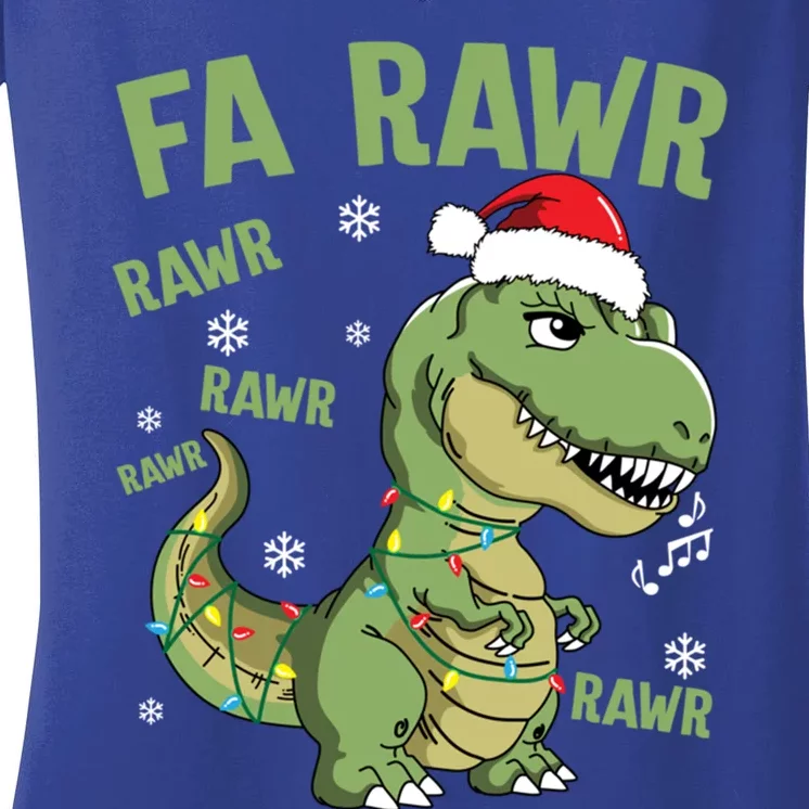 Fa Ra Ra Rawr Santa Hat T Rex Dinosaur Family Christmas Gift Women's V-Neck T-Shirt