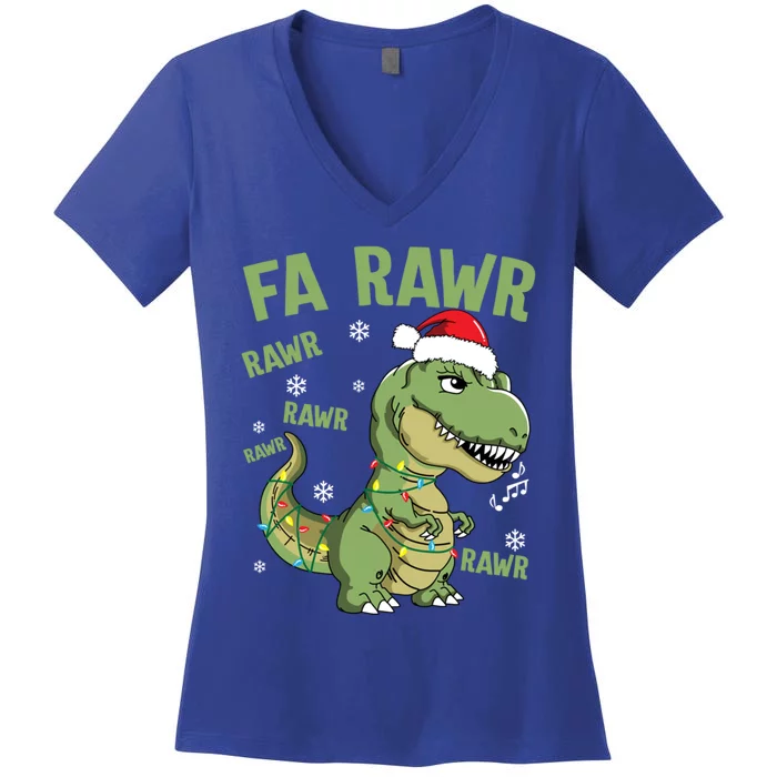 Fa Ra Ra Rawr Santa Hat T Rex Dinosaur Family Christmas Gift Women's V-Neck T-Shirt