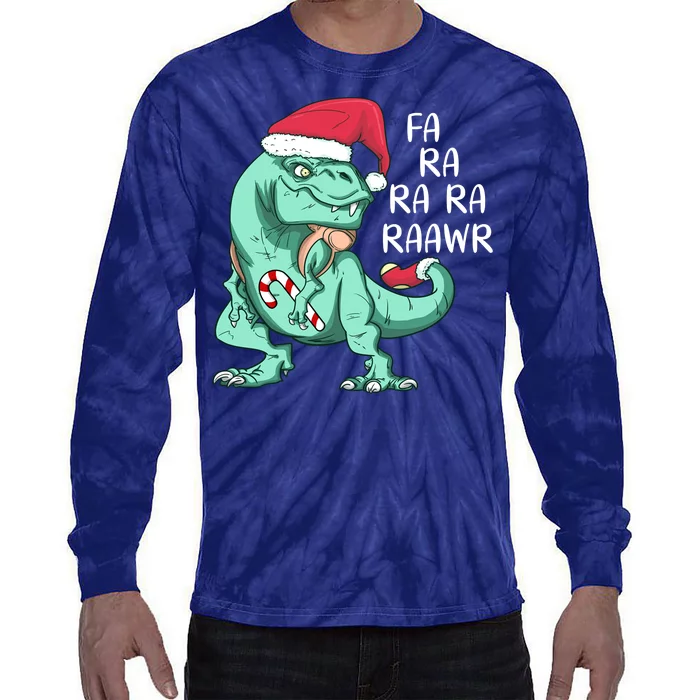 Fa Ra Ra Ra Raawr Christmas T Rex Dinosaur Tie-Dye Long Sleeve Shirt