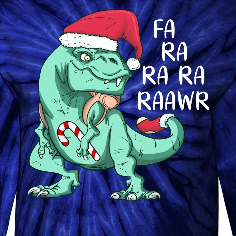 Fa Ra Ra Ra Raawr Christmas T Rex Dinosaur Tie-Dye Long Sleeve Shirt