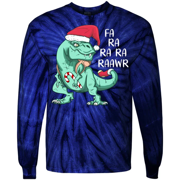 Fa Ra Ra Ra Raawr Christmas T Rex Dinosaur Tie-Dye Long Sleeve Shirt