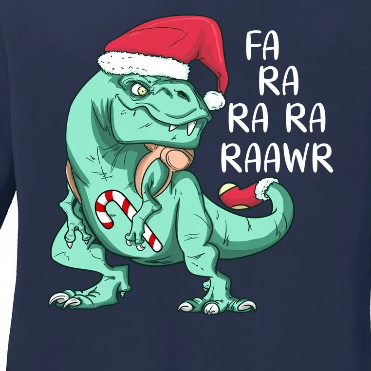 Fa Ra Ra Ra Raawr Christmas T Rex Dinosaur Ladies Long Sleeve Shirt